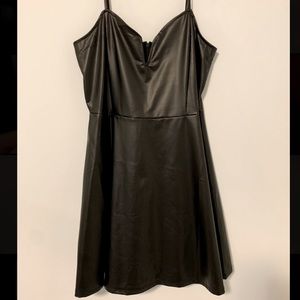 Low cut leather skater dress
